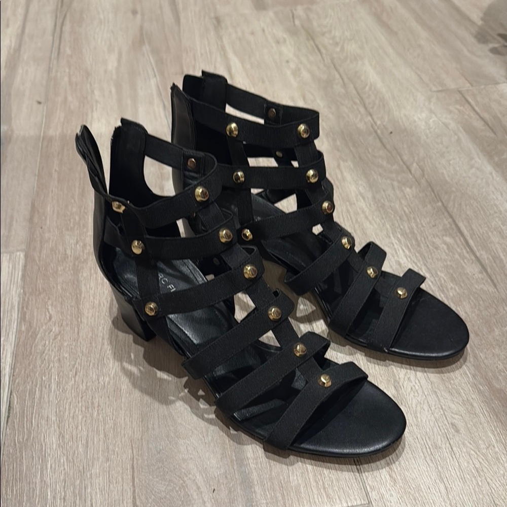 Marc Fisher Black Sandals with Gold Studs